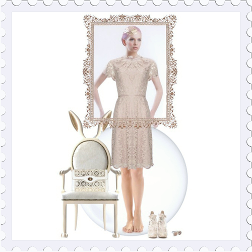 Two Simple Things on ideafill.me | fashion, fashion-quotes, harmony, how-to-be, outfits, women, beige-color, classy, clutch, dress, fabulous, lace, pattern, reflection, ring, Coco Chanel, things